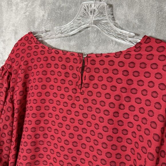 Calvin Klein Top 3X Plus Red Polka Dot Poet Sleeve Office Mature Holiday - Picture 3 of 10